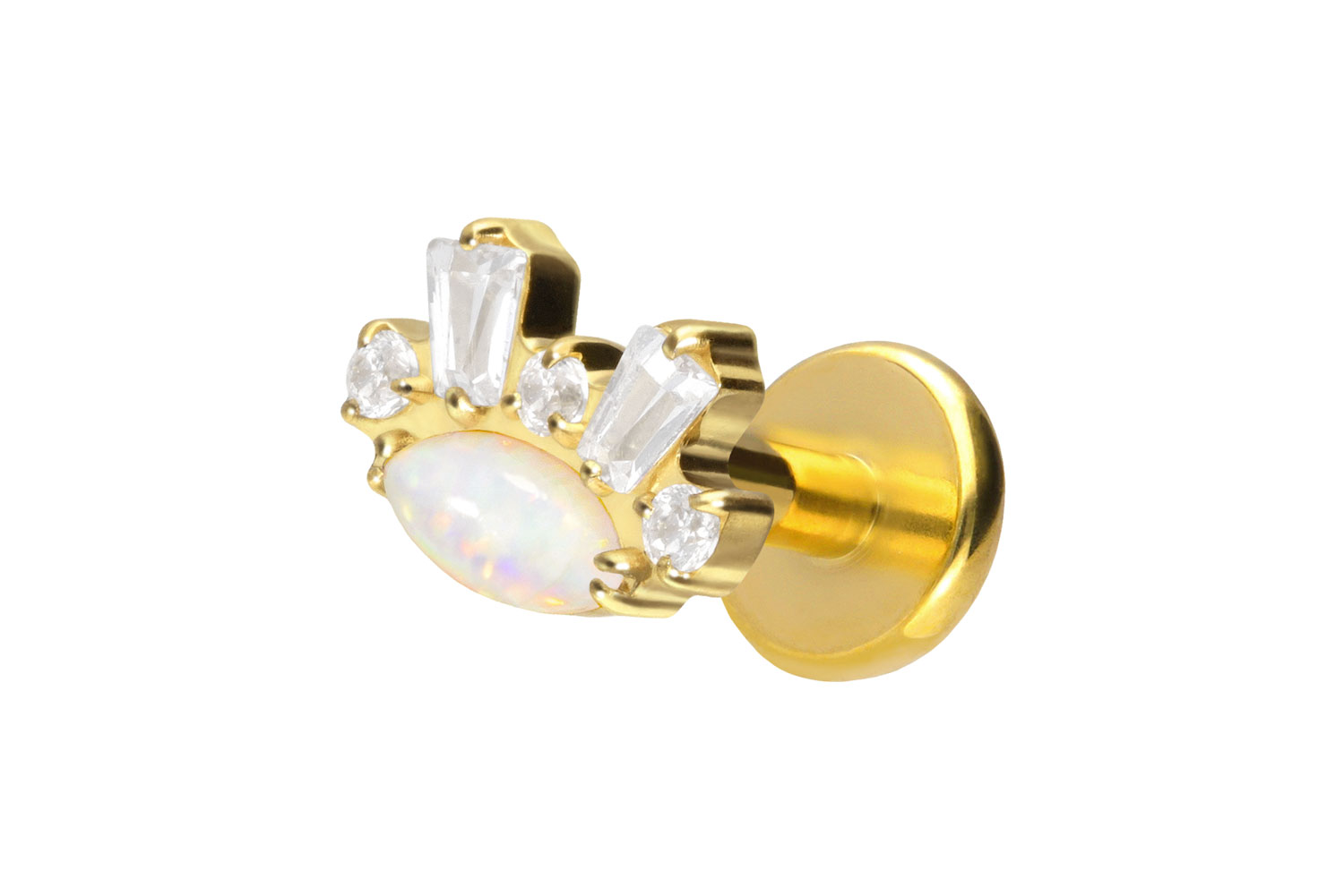 Titan Labret Piercing mit Push Fit SYNTHETISCHER OPAL + KRISTALLE